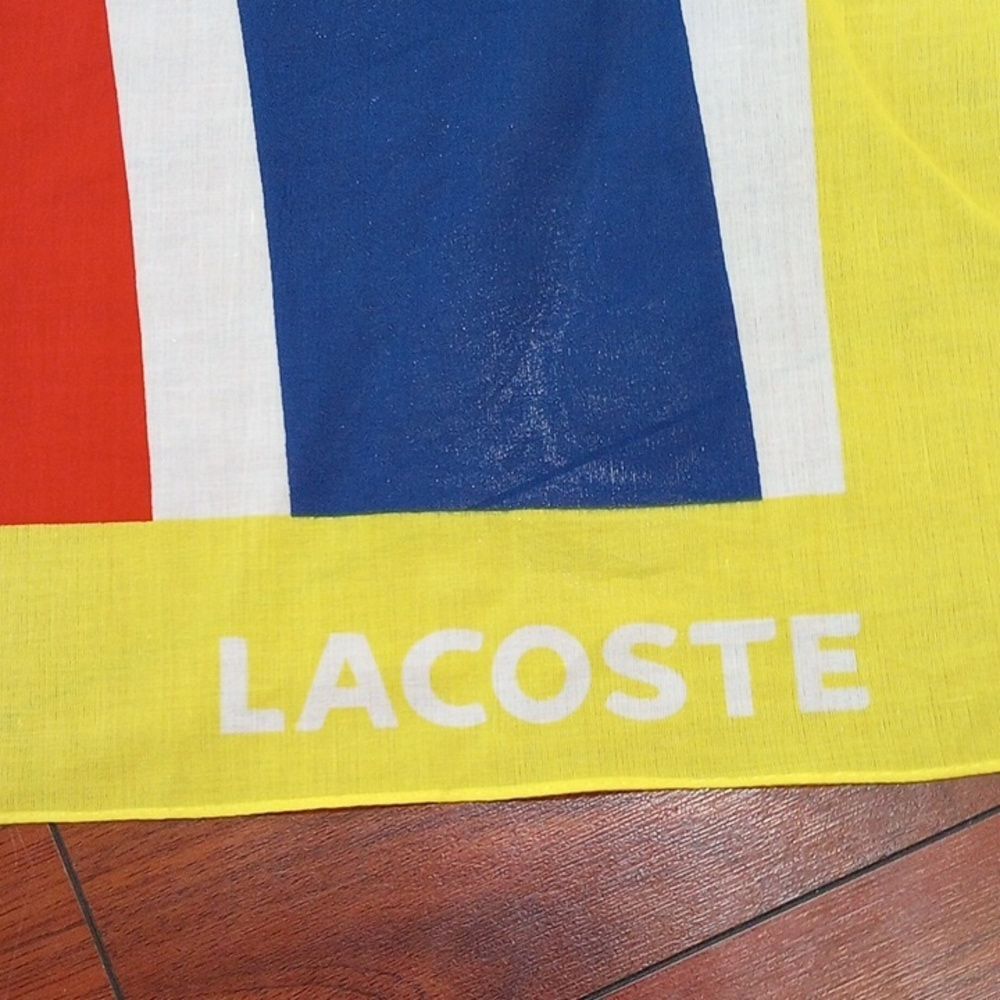 Lacoste Logo Rainbow Pattern Cotton Scarf  75" X 39", Vintage! - Picture 8 of 10